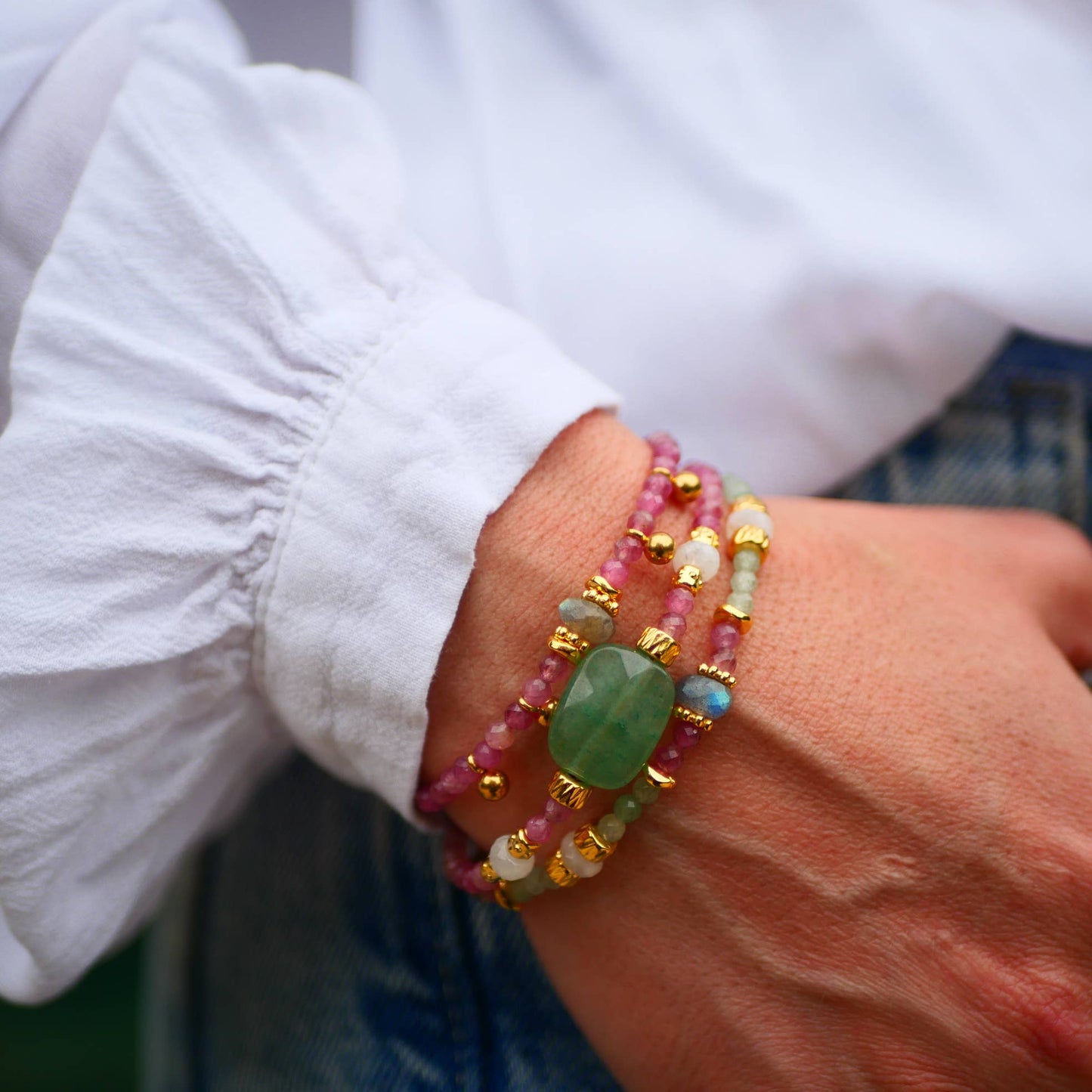 ARMBAND PRERANA AVENTURIJN, ROZE TURMALIJN, LABRADORIET