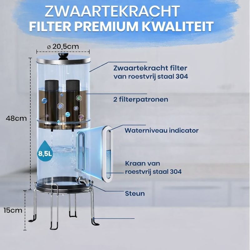 ORINKO GRAVITY WATERFILTER RVS – 8,5 Liter