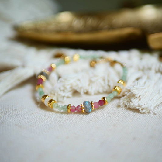 ARMBAND PRERANA AVENTURIJN, ROZE TURMALIJN, LABRADORIET