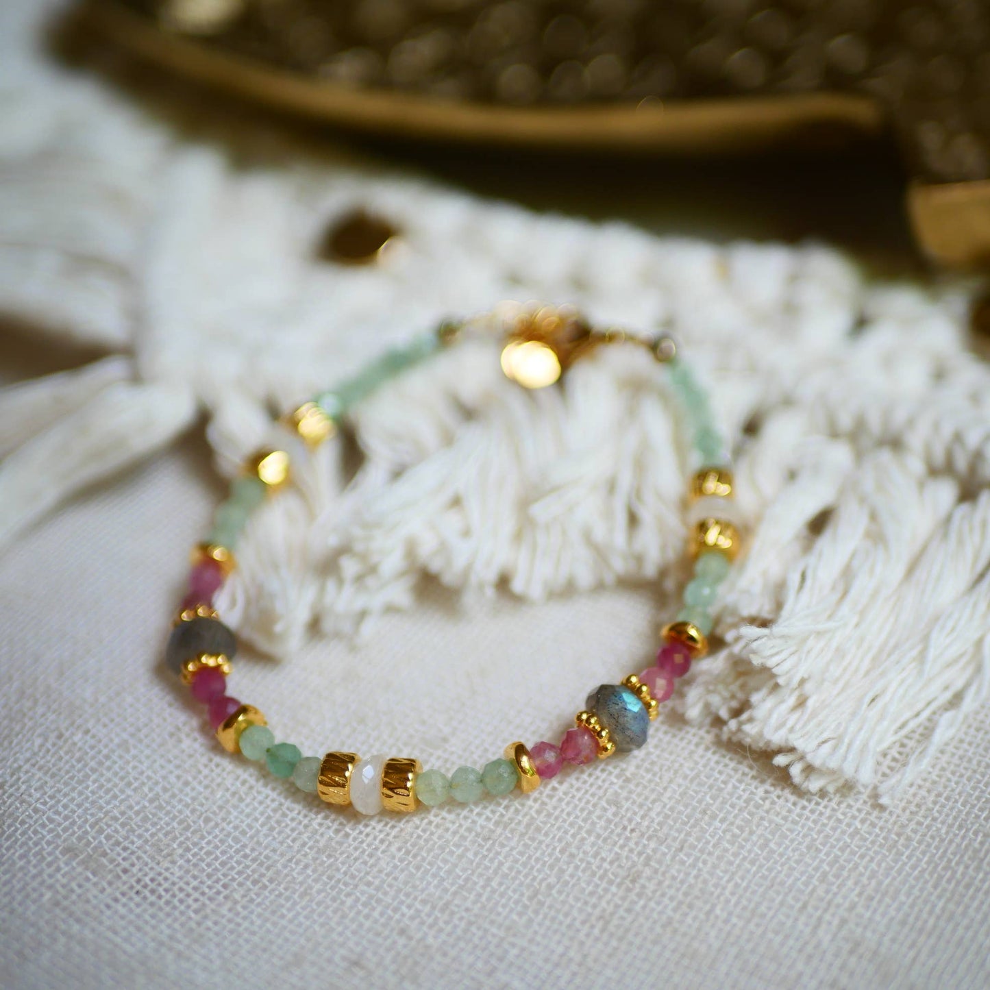 ARMBAND PRERANA AVENTURIJN, ROZE TURMALIJN, LABRADORIET