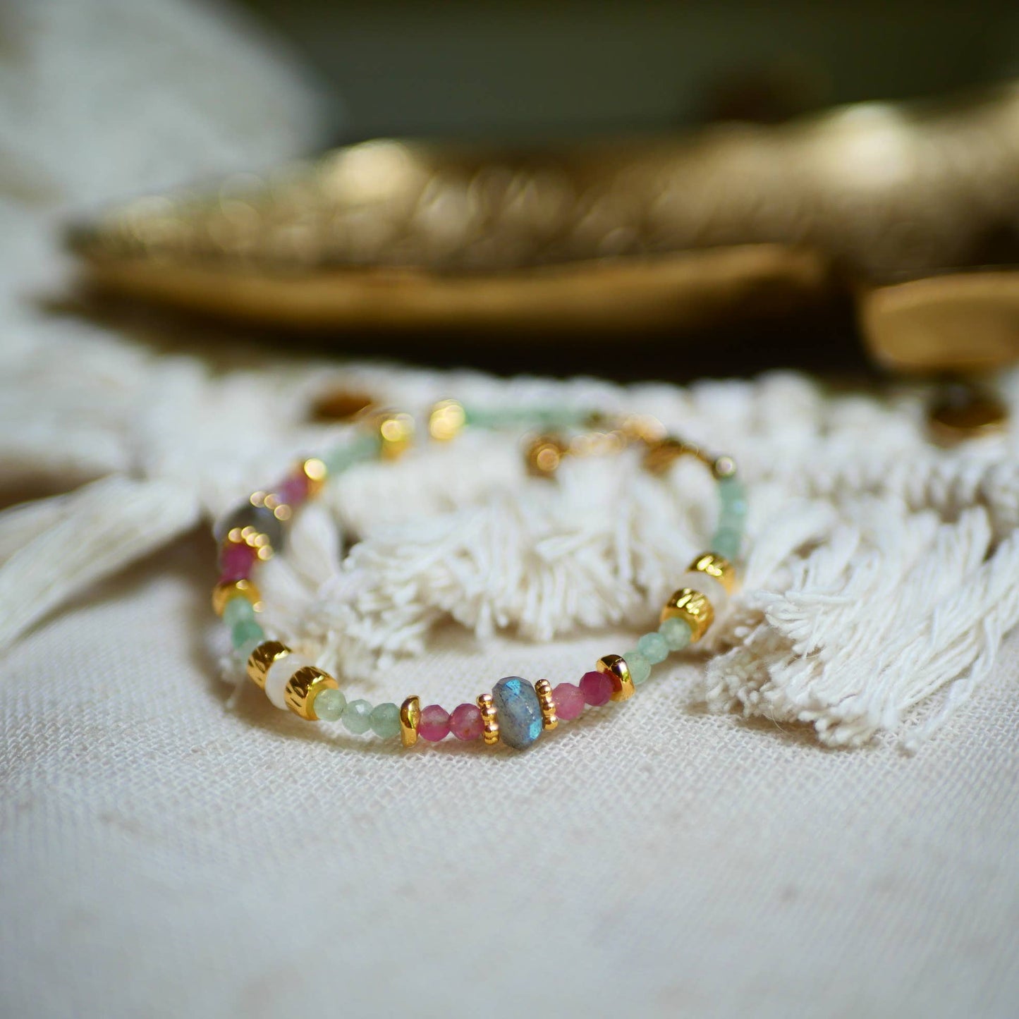 ARMBAND PRERANA AVENTURIJN, ROZE TURMALIJN, LABRADORIET