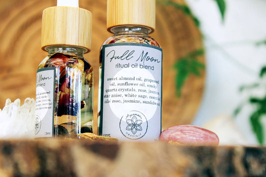 VOLLMOND-RITUAL-KÖRPERÖL MIT KRISTALLEN UND KRÄUTERN