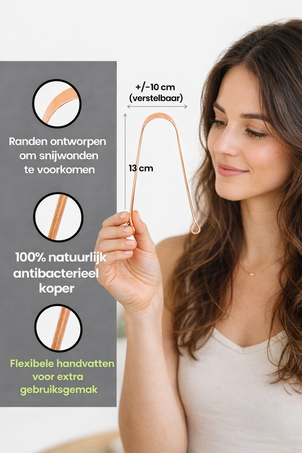 KOPEREN TONGSCHRAPER - MET KATOENEN ZAKJE