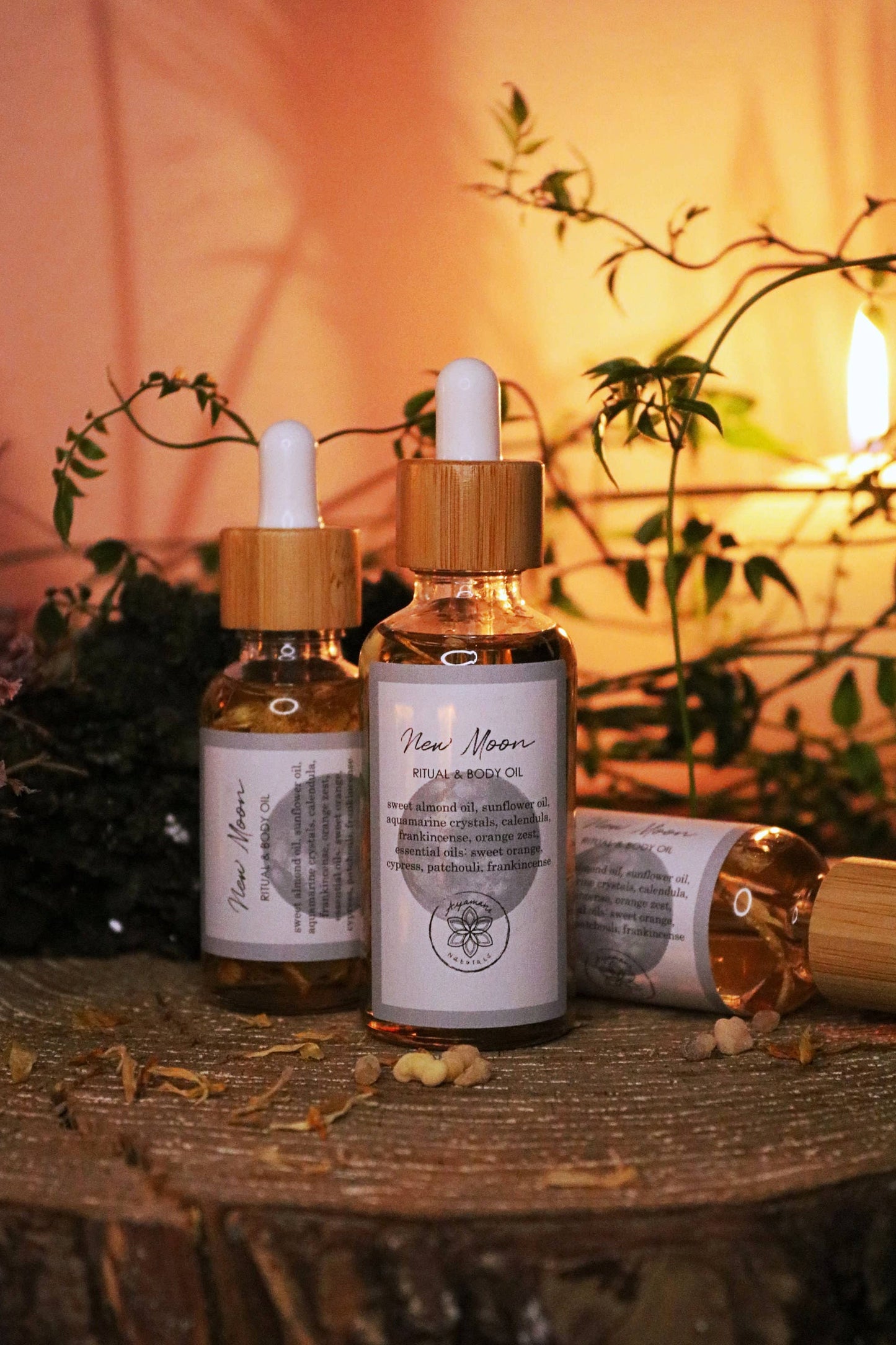 NIEUWE MAAN RITUEEL LICHAAMSOLIE MET KRISTLALLEN